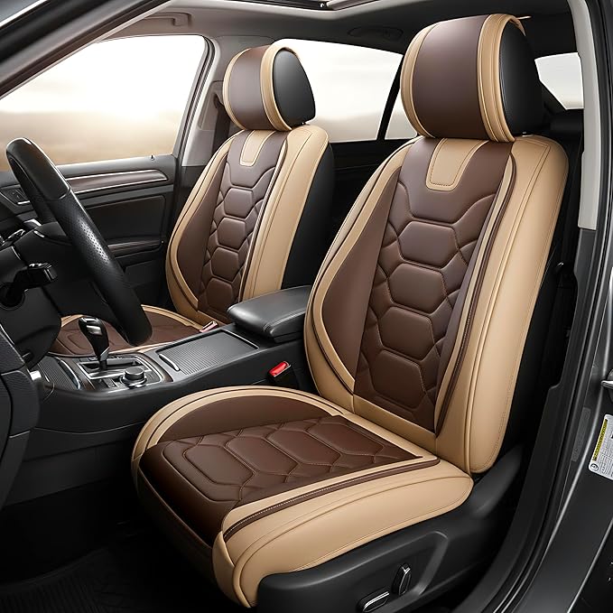 OASIS AUTO Car Seat Covers Full Set, Waterproof Faux Leather Seat Covers for Cars Universal Fit for SUV, Truck, Sedan, Black Premium Car Seat Protector with Front & Back Cushions