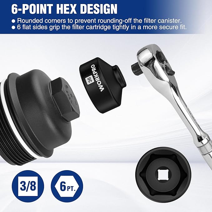 WORKPRO 36mm Oil Filter Socket Wrench, Oil Filter Removal Tool, Oil Filter Change Set, Ideal for Some Ford F250, BMW, Mini, Volvo, Audi, VW, Porsche Vehicles