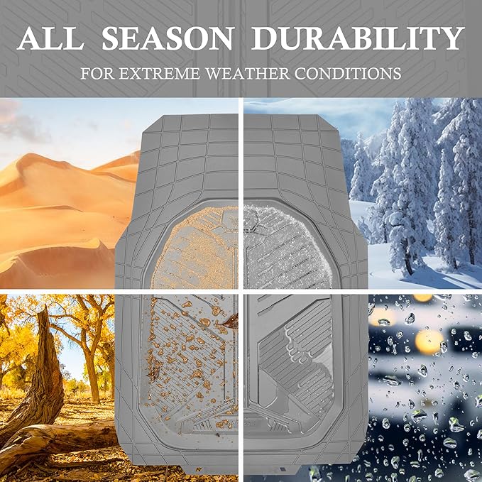 CAR PASS Heavy Duty Rubber Car Mats, Deepdish All Weather Floor Mats for Car Full Set, Universal Automotive Mats Trim to Fit for Sedans SUVs Trucks, Waterproof Anti-Slip Deep Tray 3 Pieces Light Gray