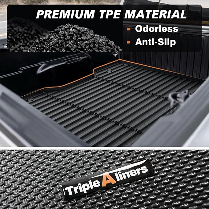 TripleAliners Truck Bed Mat Compatible with 2024 2025 2026 Toyota Tacoma Accessories 6FT Vehicle Perfectly Flush All Weather Protection TPE Heavy Duty Pickup Car Bed Cargo Mat