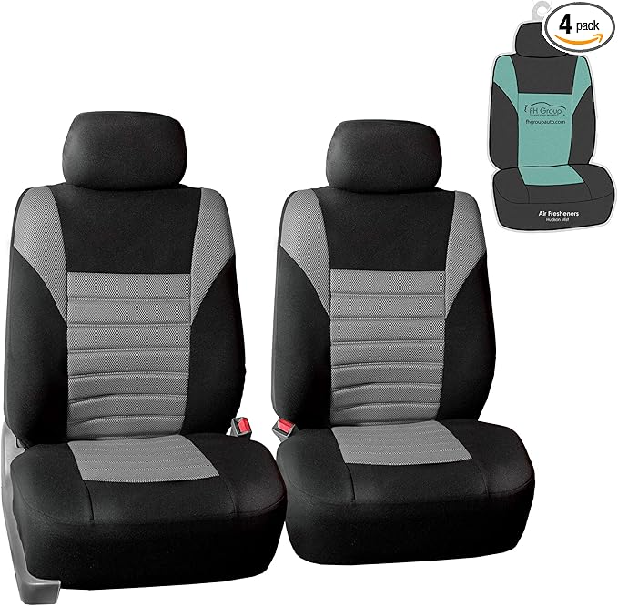 FH Group Gray Polyester Car Seat Cover, 3D Air Mesh, Front Set, Airbag Compatible, Universal Fit for Cars Trucks SUVs