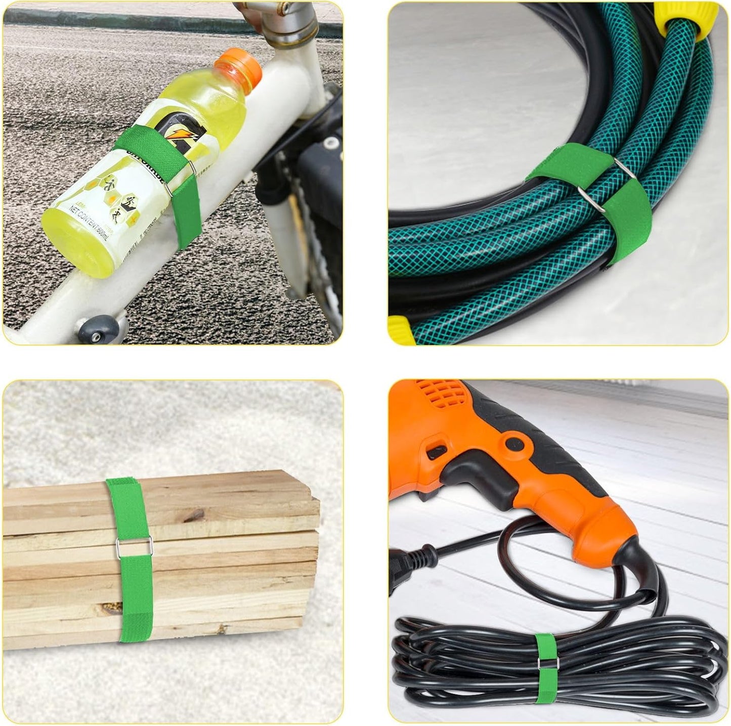 1"x16ft Hook and Loop Straps with 25 Metal Buckles, Adjustable Fastening Cable Straps, Cut-to-Length Cinch Strap, Reusable Nylon Securing Cord Ties for Organizer or Storage, 1 inch Wide,Green