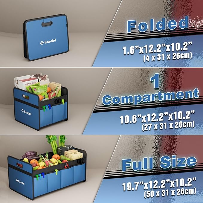 K KNODEL Car Trunk Organizer, Foldable Organizer for Car, Automotive Consoles & Organizers, Storage with Reinforced Handles (Small, Blue)