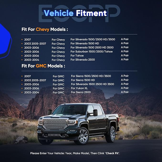 ECCPP Towing Mirror Fit 2005-2007 Silverado Sierra 1500 HD 2003-2006 Silverado Sierra 1500 2500 3500 Suburban 1500 Suburban 2500 Tahoe Yukon XL