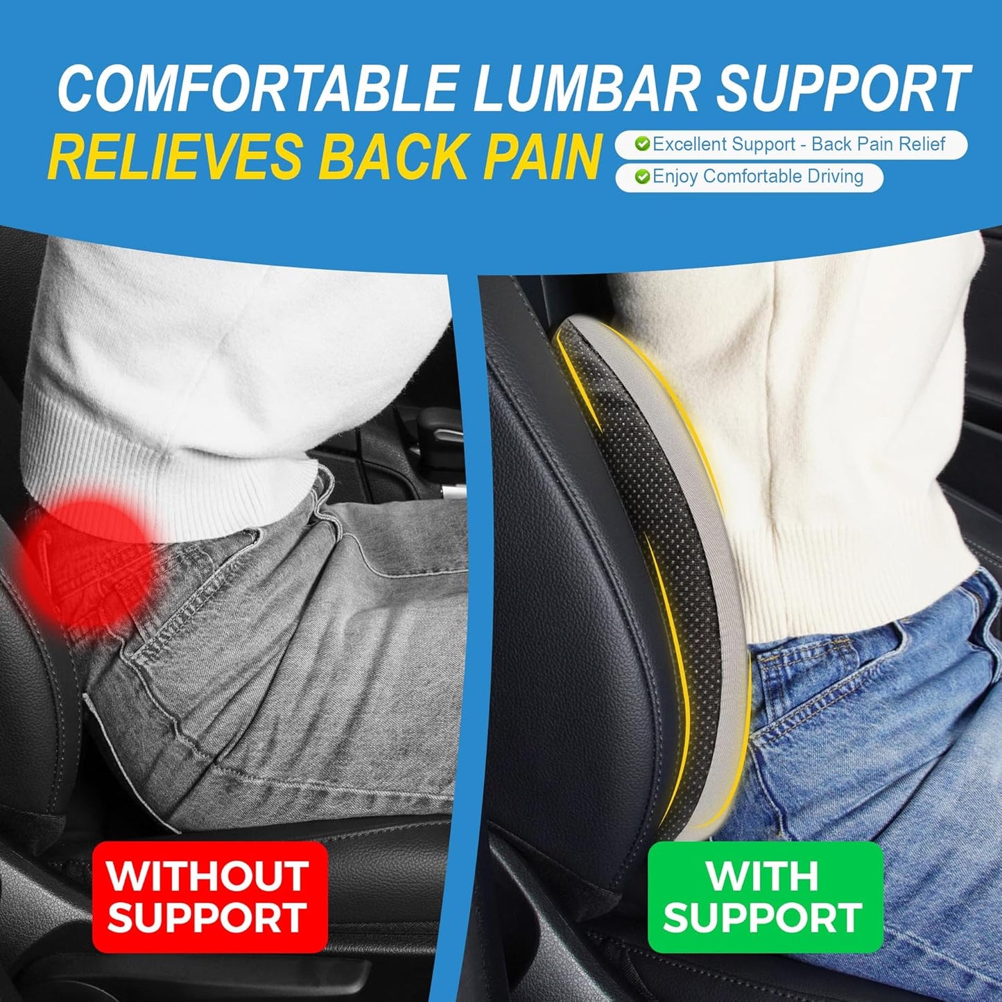 Lumbar Support Pillow for Car, Memory Foam Lumbar Pillow for Lower Back Pain Relief - Back Cushion for Driving, Chair Support for Car-Office Chair, Wheelchair - Matte Gray