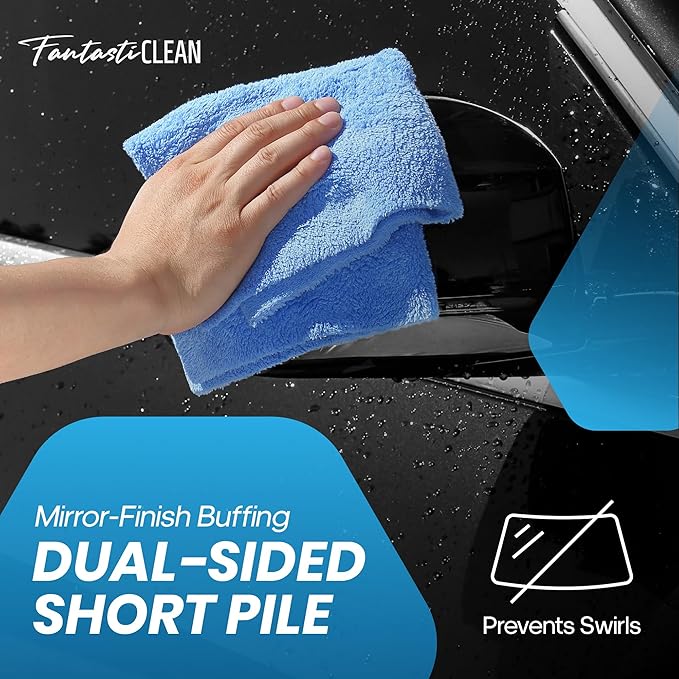 Fantasticlean Microfiber Towels for Cars, Tear Away Car Detailing Cloth Roll, RV Boat Drying Polishing, Edgeless Plush, Coral Fleece, Ultra Absorbent, Scratch-Free, 14" x 14", 20 Pack (Blue)