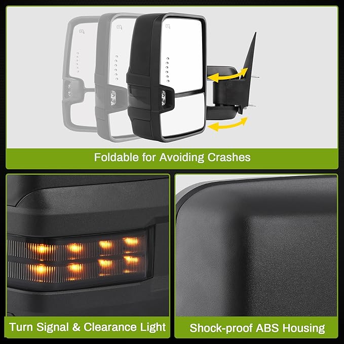 AUTOSAVER88 Towing Mirrors Compatible with 2003-2006 Chevy Silverado Tahoe Suburban Avalanche GMC Sierra Yukon Cadillac Escalade Power Heated LED Turn Signal Manual Telescoping Folding Clearance Light
