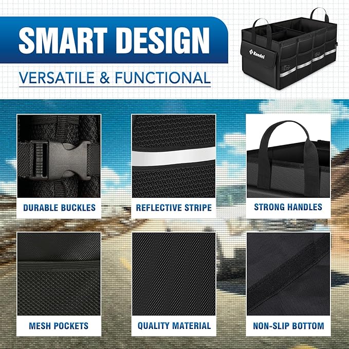 K KNODEL Car Trunk Organizer with Lid, Collapsible Car Trunk Storage Organizer, Car Organizer and Storage for SUV, Truck, Sedan (Medium, Black)