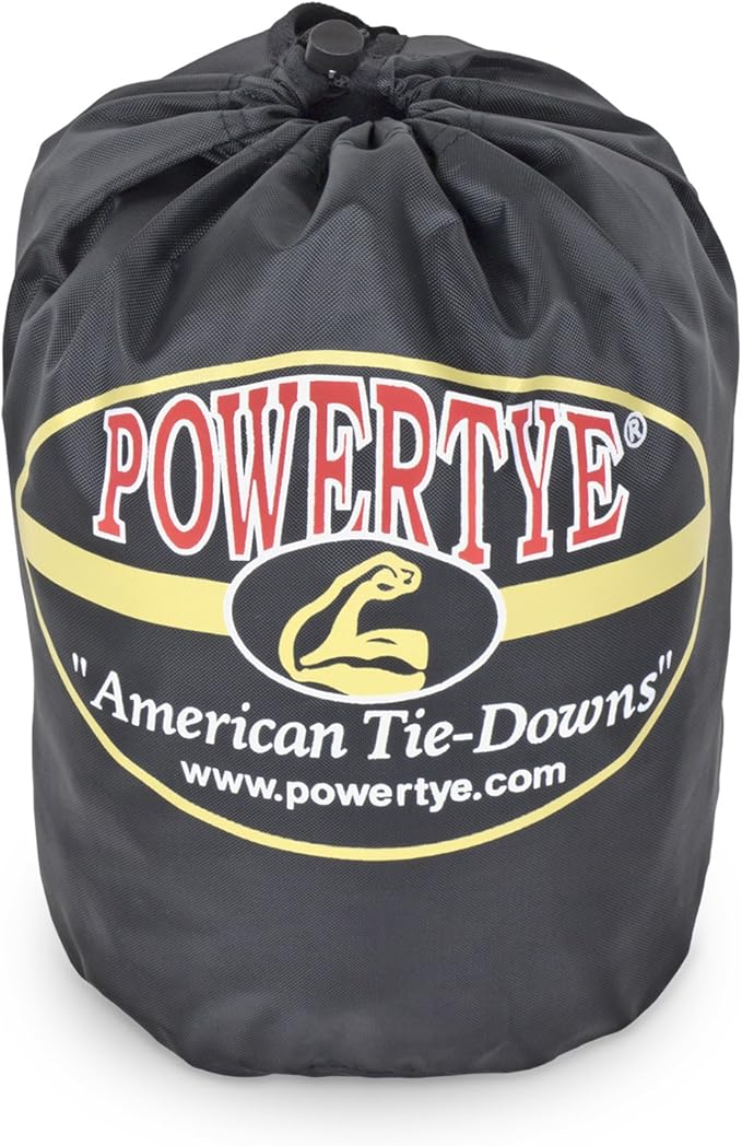 PowerTye 1.5 inch x 10ft Extra Long Ratchet Tie Down Straps, Heavy Duty with Carabiner Hooks, Soft-Tye & Bag, for Motorcycle, ATV & Cargo - 1,000 lb WLL - Made in USA - Black/Black Pair