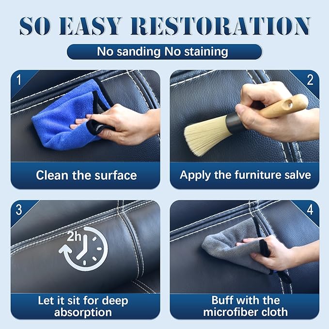 LANBEIDE Furniture Salve with Brush for Leather Wood, Polisher and Conditioner for Leather Couch and Furniture-Repair Salve 8OZ with Brush and Towel