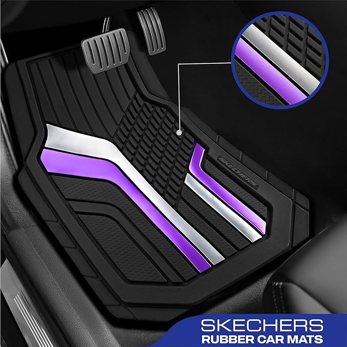 Skechers Heavy Duty Rubber Car Floor Mats,Dual Color Design Floor Mats,All Weather Car Mats,Waterproof Trim to Fit Universal Floor Car Accessories,Automotive Floor Mats for Cars Trucks Suvs,Purple