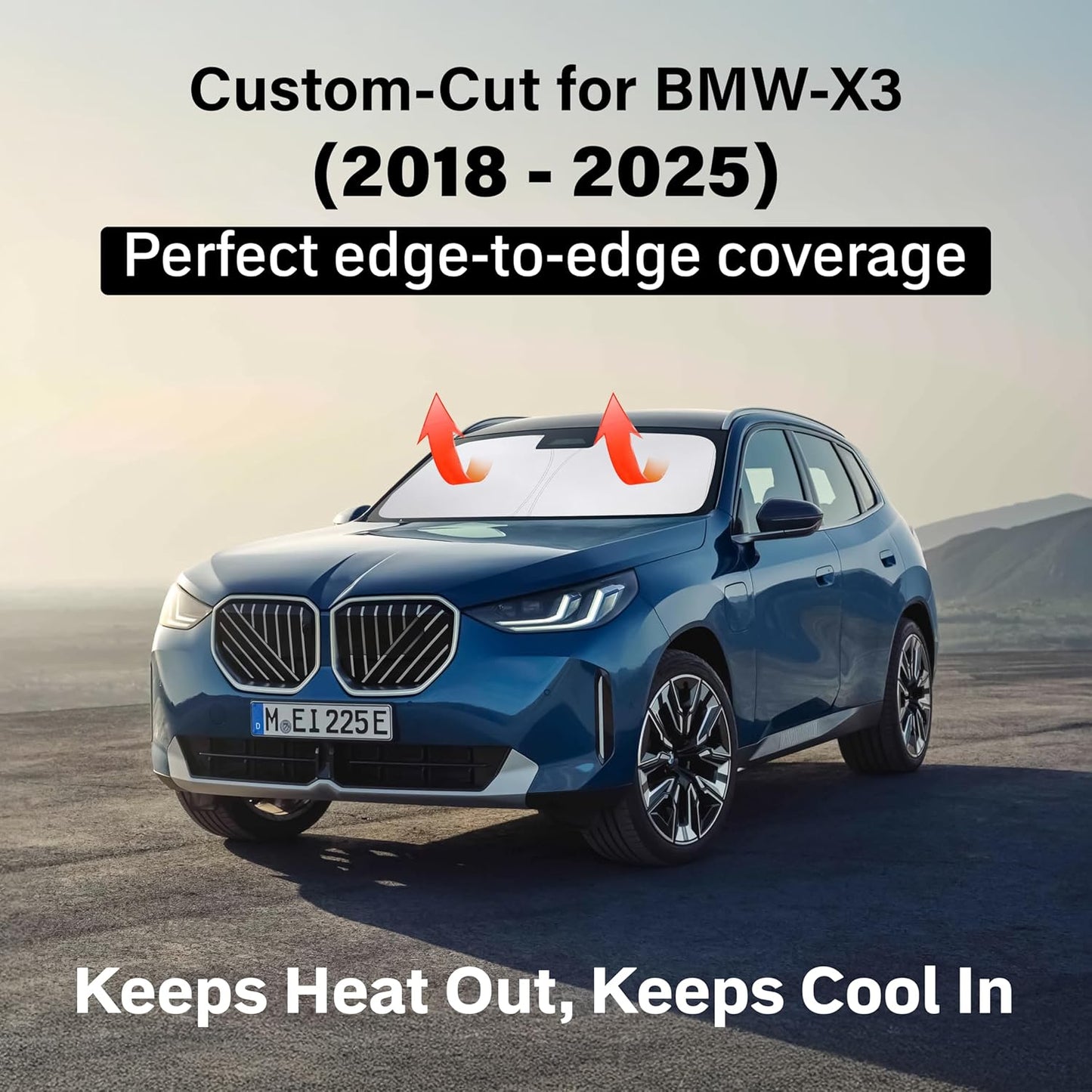 BMW X3 EcoNour Car Windshield Sunshade 2018-2025 - 240T Polyester Material Cars Sun Visor Reflector Blocks UV Rays - Foldable Sunshade Interior Protection Accessories