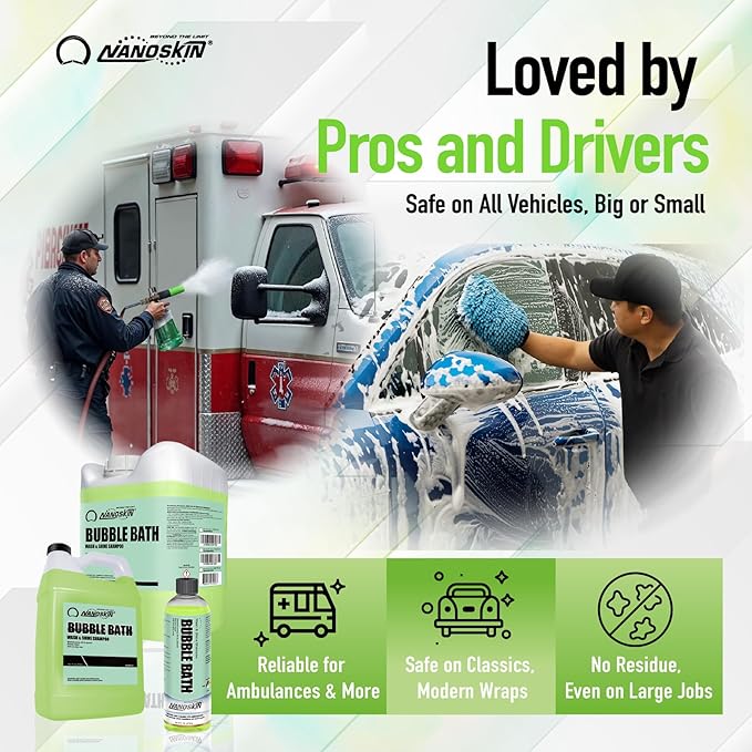 Nanoskin BUBBLE BATH Foaming Car Wash Shampoo 1 Gallon - Works with Foam Cannon, Foam Gun, Bucket Washes, Car Soap for Pressure Washer | For Car, Truck, Motorcycle, RV & More | Green Apple Scented