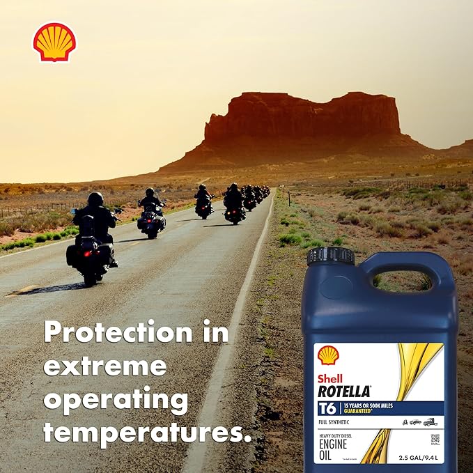 Shell Rotella T6 Full Synthetic 5W-40 Diesel Engine Oil, 2.5 Gallon