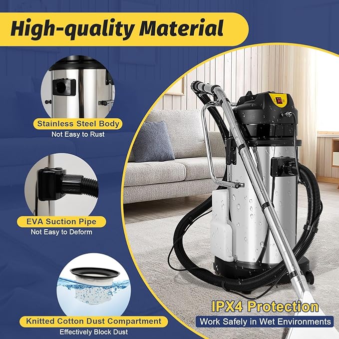 110V 40L Carpet Cleaner Machine Deep Cleaner, Commercial Carpet Cleaning Machine with Water Vacuuming Head&Round Brush, Portable Wet Dry Curtain Fabric Dust Cleaner for Hotels, Guest Houses