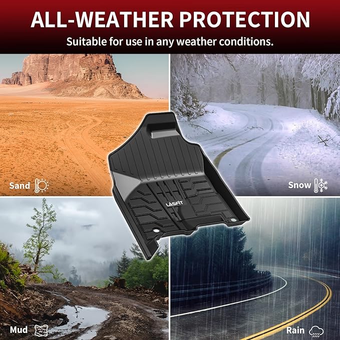 LASFIT Floor Mats 2013-2018 for Dodge Ram 1500/2500/3500 Crew Cab, 2019-2024 for Dodge Ram 1500 Classic Crew Cab 4 Full Size Doors All Weather TPE Custom Fit Car Mats Floor Liners 1st & 2nd Row, Black