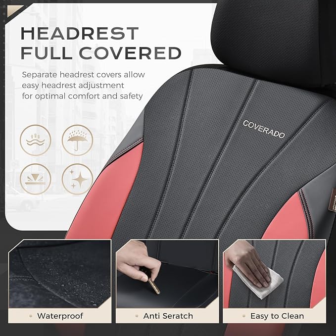 Coverado Car Seat Covers, Waterproof Two Front Seats Seat Covers, Automotive Seat Covers 2 Pack, All-Weather Leather Car Seat Protectors Universal Fit for SUVs Trucks Sedans