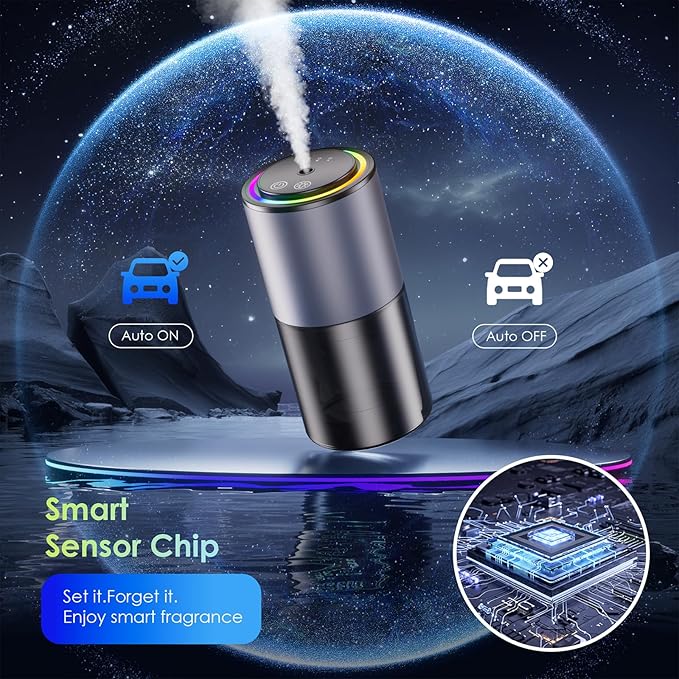 Car Air Freshener, Smart Car Air Freshener, RGB Music Syncing Light, Diffuser 150ml Capacity for 6 Months, Auto On/Off, Three Adjustable Modes (Angels)