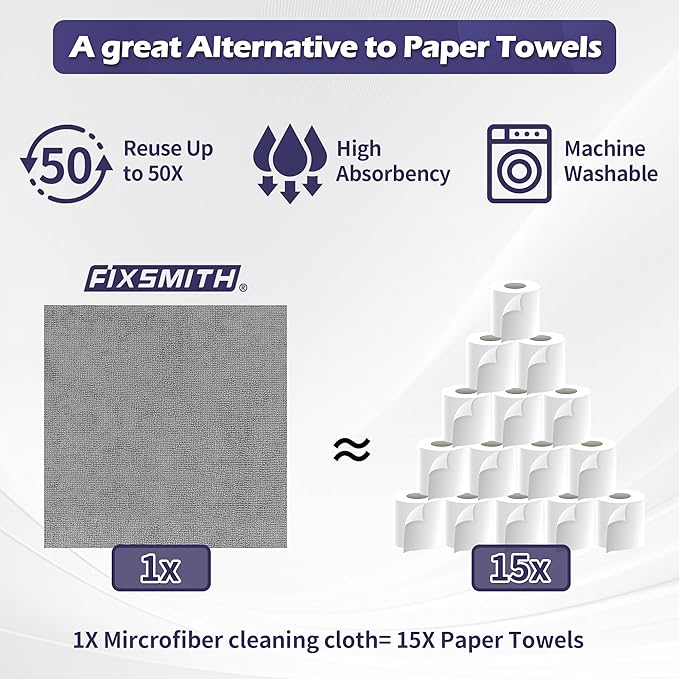FIXSMITH Microfiber Cleaning Cloth Roll -75 Pack, Microfiber Towel Roll Tear Away, Reusable Cleaning Rags, Microfiber Towels for Cars, Dish Rags Dust Cloths for Kitchen, Home, Auto 11.5 x 11.5 inch