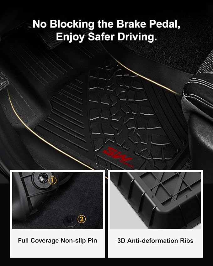 3W Floor Mats Compatible for Jeep Gladiator 2020-2024 2025, Custom Fit TPE All Floor Liner for Weather Jeep Gladiator,1st & 2nd Row Full Set Car Liners with red Logo,Black