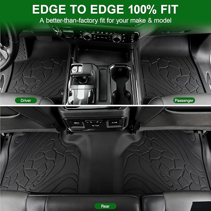 Car Floor Mats Fit for 2019-2025 2026 Chevy Silverado & GMC Sierra 1500/2020-2025 Silv/SRA 2500HD/3500 HD Crew Cab with Under-Seat Storage, All Weather Truck Liners & Door Sill Guards Accessories