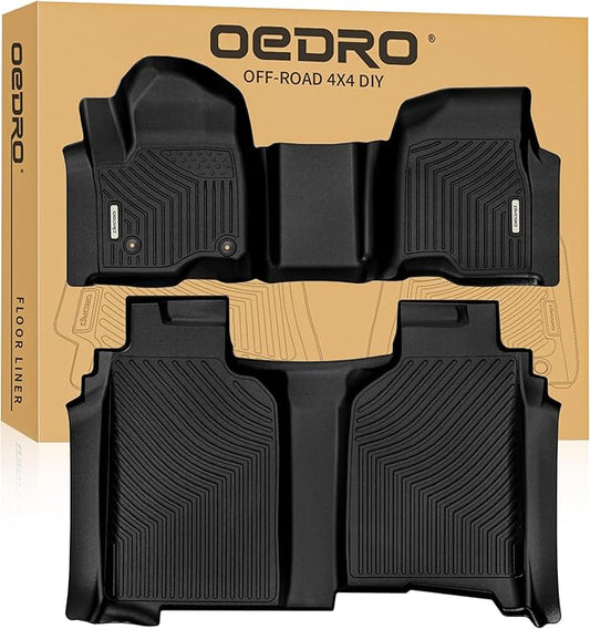 OEDRO Floor Mats Fit for 2019-2026 Chevy Silverado/GMC Sierra Denali 1500 & 2020-2025 Silverado/Sierra 2500HD/3500HD Crew Cab Without Rear Underseat Storage Box, TPE All-Weather Car Mats, Black