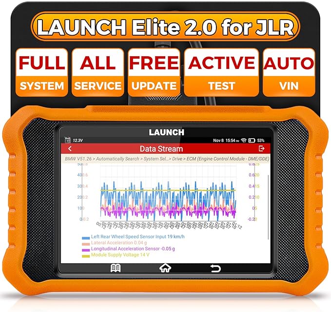 LAUNCH Creader Elite V2.0 for Land Rover Jaguar OBD2 Scanner, Bi-Directional Full Systems Diagnostic Scan Tool, All Reset Services, Active Test, Battery Reset, Height Calibration, Lifetime Free Update