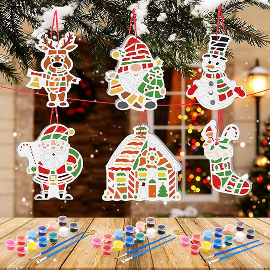 Gersoniel 6 Pack Christmas Paint Your Own Ceramic Ornament Kit Mosaic Stepping Stone Crafts Set Xmas Garden Stones Decor Pottery with Paints Brushes for Holiday Painting Party DIY Art Supplies