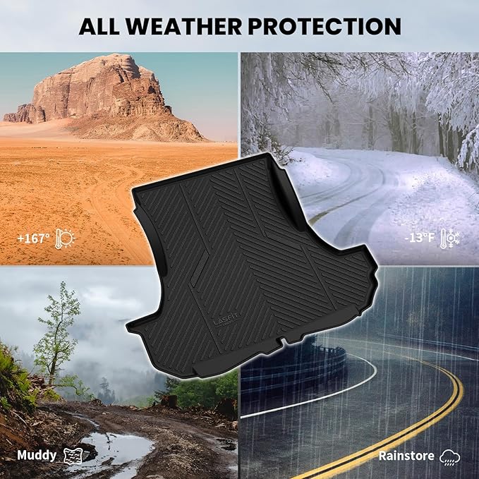 LASFIT Cargo Mats for Dodge Challenger 2011 2012 2013 2014 2015 2016 2017 2018 2019 2020 2021 2022 2023, All Weather TPE Custom Fit Trunk Mats Cargo Liners, Black
