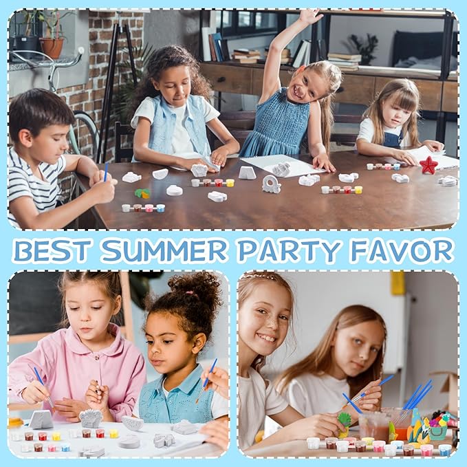 JellyArch 20 Set Summer Beach DIY Painting Ceramic Kit Paint Your Own Beach Ball Flamingo Slipper Statues Unpainted Plaster Figurines Brushes Acrylic Paints Bags Party Favor