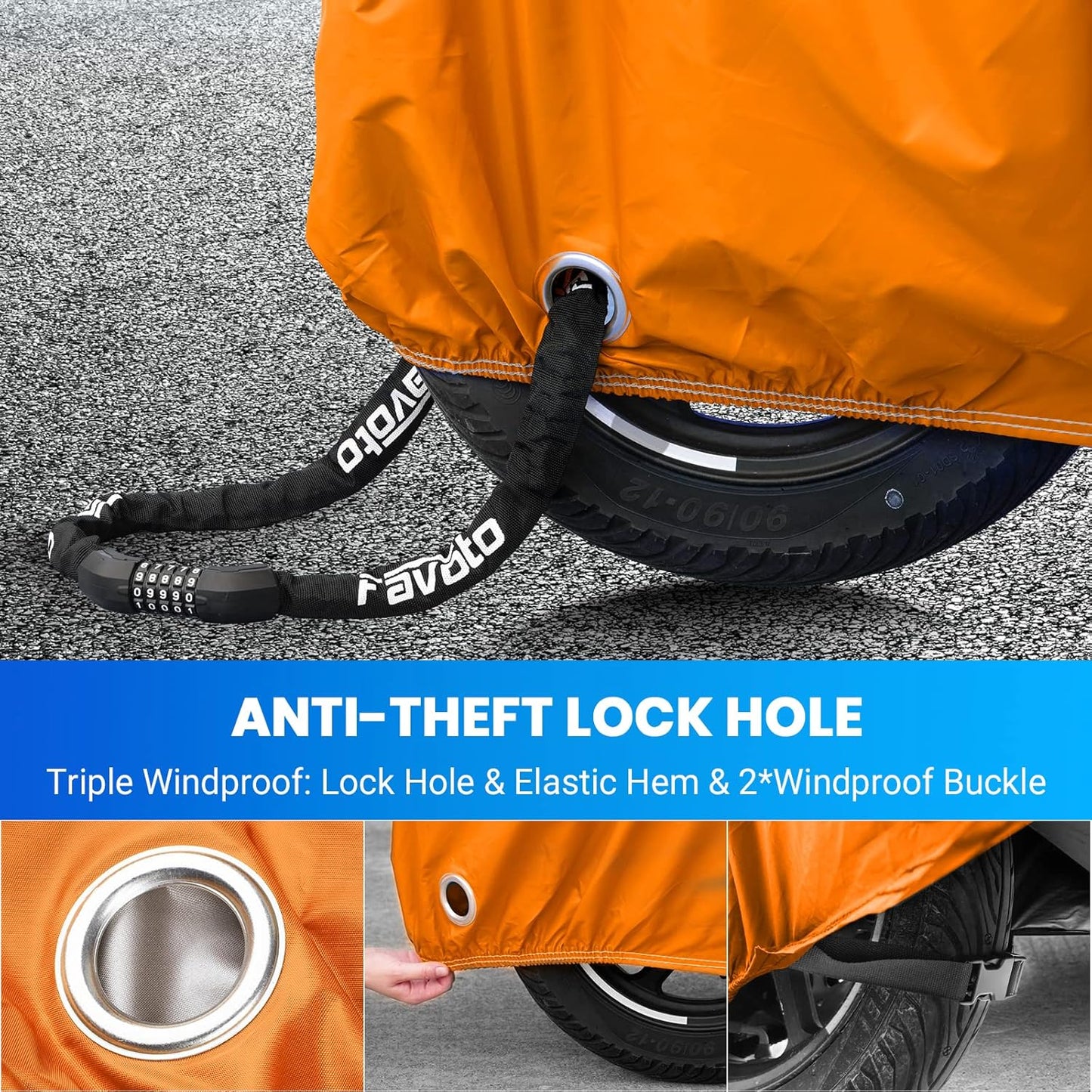 Favoto Motorcycle Cover Reflective 96.5 inches Length All Season Universal Weather Waterproof Sun Outdoor Protection with Lock-Holes & Storage Bag Motorbike Vehicle Cover