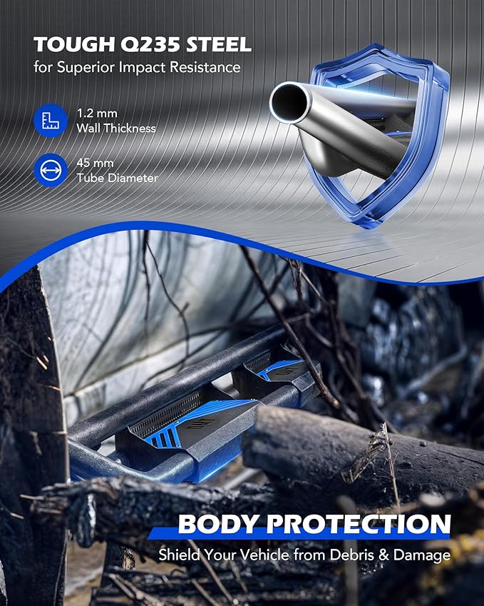 Running Boards Compatible with Toyota Tacoma Double Cab 2005-2023, 6.6" Side Steps with Paintable Step Plates, Heavy Duty Nerf Bar with Triple-Shield Anti-Corrosion Technology, Single Stair