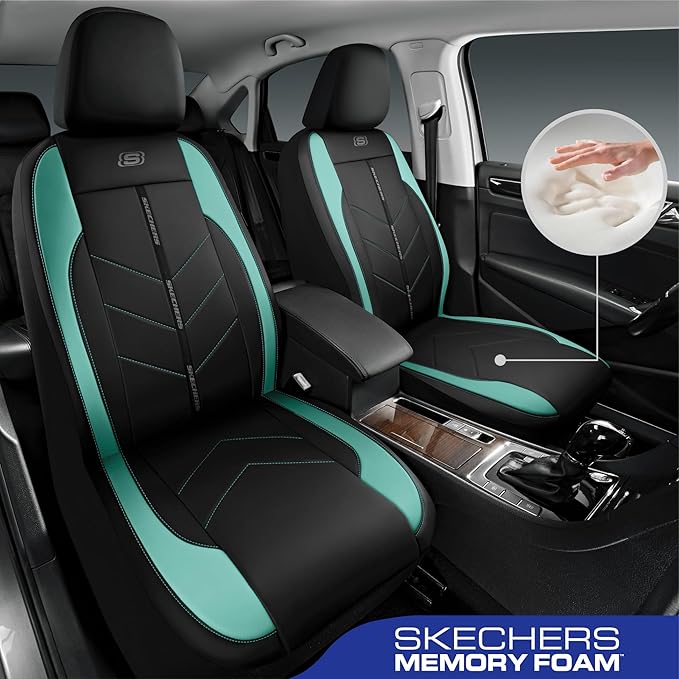Skechers Car Seat Covers,Luxury Faux Leather Seat Covers,Waterproof Anti Slip Car Seat ProtectorFull Set,Car Accessories Airbag Universal Fit for Most Cars,Vans,Trucks,SUV,Mint