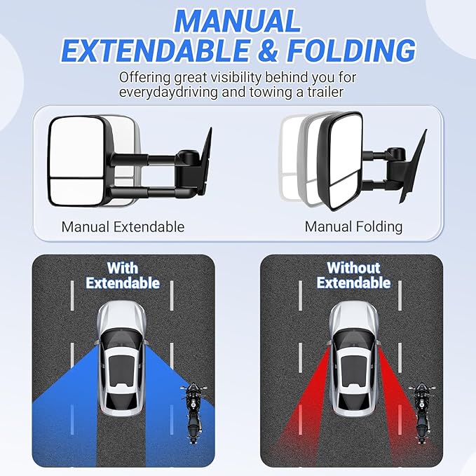 Towing Mirrors Compatible for 1988-1998 Chevy/GMC C1500 K1500,1988-2000 Chevy/GMC C2500 C3500 K2500 K3500 Manual Telescoping Black Driver and Passenger Side Left Right Pair Set