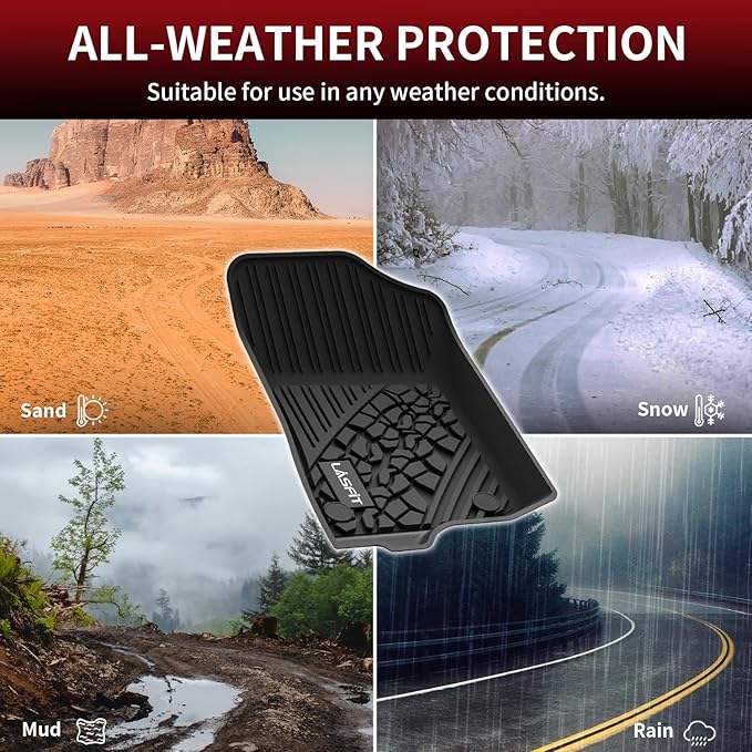 LASFIT Floor Mats for Jeep Wrangler Unlimited 4XE 2021-2024 2025 4 Door Plug-in Hybrid EV-Gas (PHEV), All Weather TPE Custom Fit Car Mats Floor Liners 1st & 2nd Row, Black