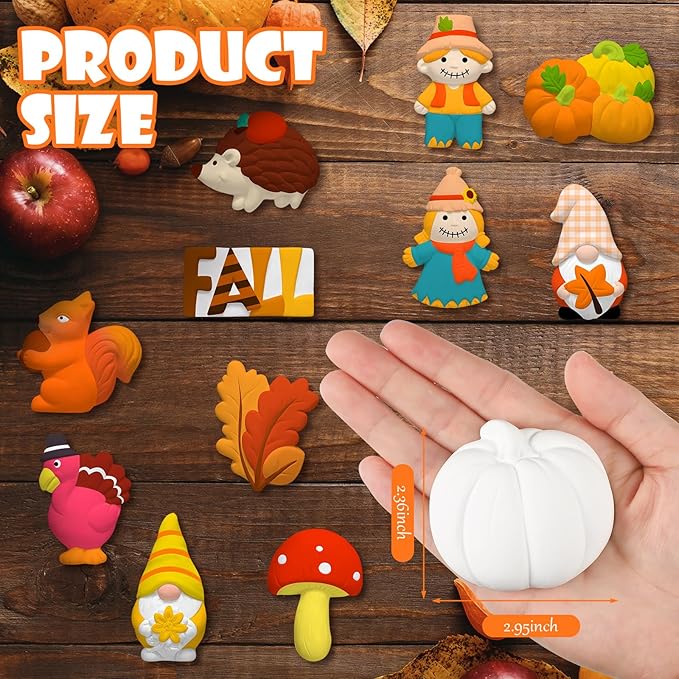 Simgoing 24 Sets Fall Ceramic Painting Kit for Adults Thanksgiving Unpainted Paint Your Own Figurines DIY Ready to Paint Ceramics Painting Crafts Arts and Crafts Set with Soft Magnetic Strips