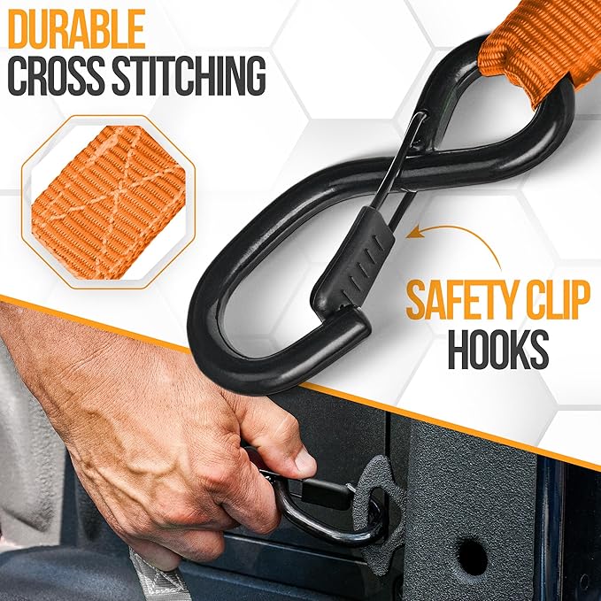 FORTEM Ratchet Straps, Tie Down Strap Set 2300lb Break Strength, 4 Pack 15ft x 1in, 4 Soft Loops, Moving Straps Tie Downs, Cargo Cam Buckles for Trucks, Carry Bag, for Men