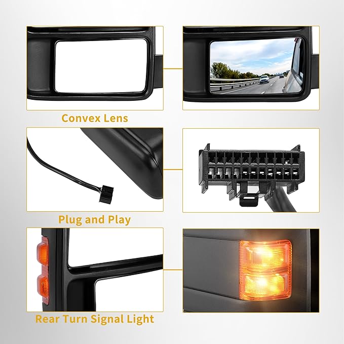 DWVO Side Towing Mirrors Compatible with 2008-2016 Ford F250 F350 F450 F550 Super Duty,Left Driver Mirror with Power Heated Manual Folding Turn Signal Black