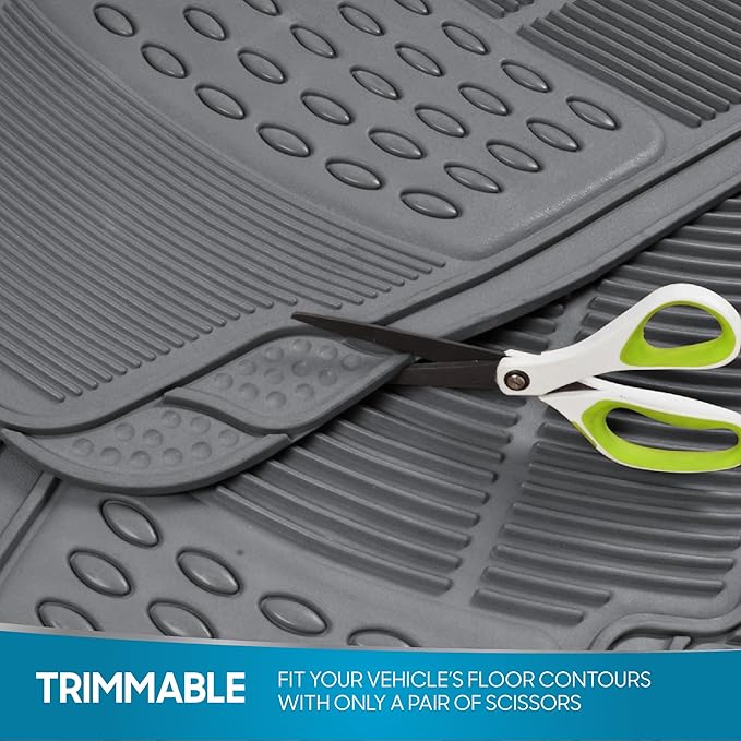 BDK Original ProLiner 3 Piece Heavy Duty Front & Rear Rubber Floor Mats for Car SUV Van & Truck, Gray - All Weather Floor Protection with Universal Fit Design