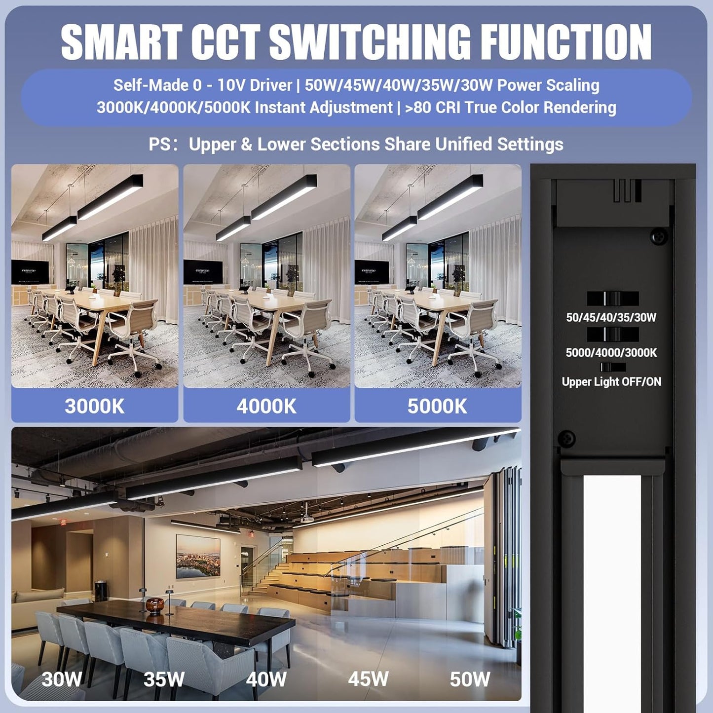 4FT LED Linear Lights 50/45/40/35/30W Up and Down Light, 3000/4000/5000K 4 Feet Commercial Shop Lighting for Office Garage Basement Shop Dining Room bar, Dimmable 4’ Architectural Fixture-4Pack