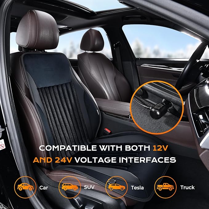 Coverado Front Seat Covers, Full Back and Seat Cushion for Driver or Passenger, Soft Velour & Leather Car Seat Cushion, Winter Car Seat Protector Universal Fit for Most Cars, Suvs Trucks