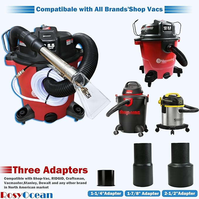 Universal Compatible With Any Brand Shop Vac Extractor Attachment Kit with 2-1/2" & 1-7/8" & 1-1/4" Adapter Auto Detailing Vacuum Head Extraction Accessories for Upholstery & Carpet Cleaning