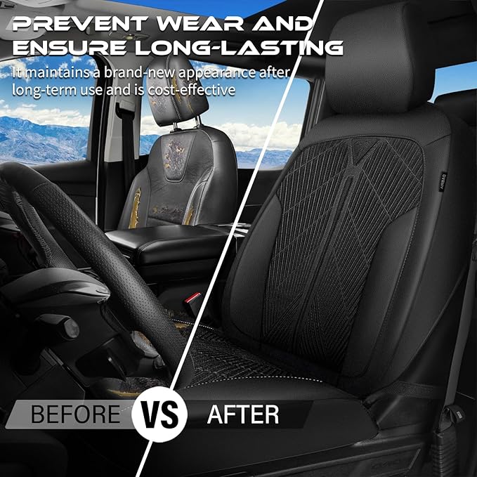 CAR PASS Oxford Leather Car Seat Covers Front 2 Only, Scratch Thick Seat Covers Waterproof, Universal Fit for Truck SUV Sedan, Durable All Weather, Emboss Black