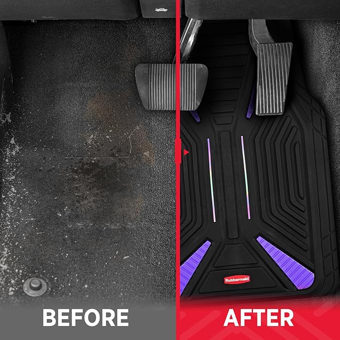 Rubbermaid Car Mat Full Set, Universal Trim-to-Fit Heavy-Duty Car Floor Mats – 4-Piece Set for All Weather Protection – Durable Rubber Mat for Cars, Trucks, SUVs & Vans-Purple