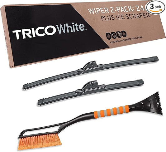 TRICO White 24" + 16" Extreme Weather Premium Winter Automotive Replacement Windshield Wiper Blades (Set of 2), Passenger and Driver Side All-Weather Beam Wiper Blades with Ice Scraper