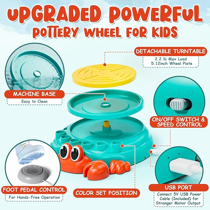 Lehoo Castle Pottery Wheel for Kids, Complete Pottery Arts and Crafts for Kids Ages 8-12 with Air Dry Clay Painting Kit Sculpting Tools, Art Supplies for Girls Boy Birthday Gift for Ages 6+