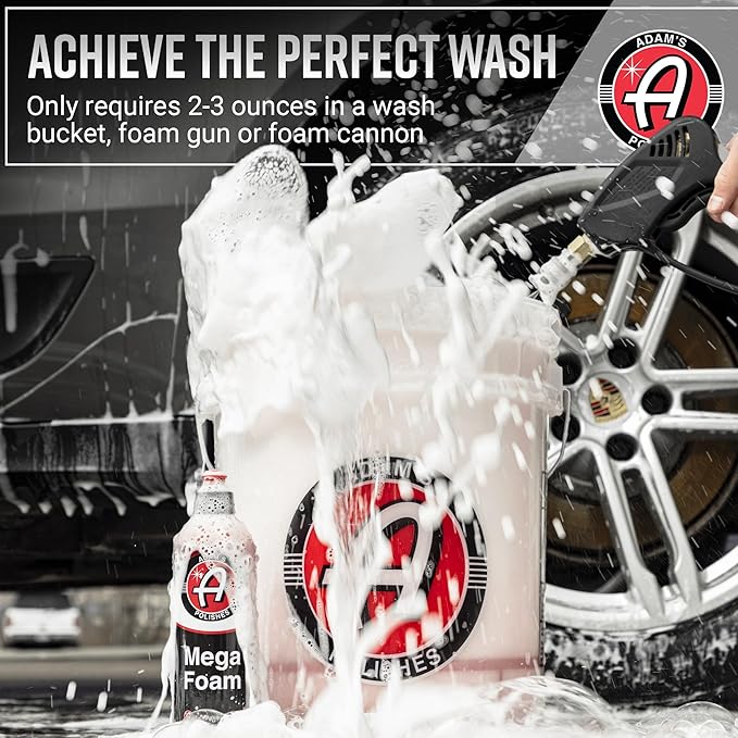 Adam’s Mega Foam Car Wash Soap (Gallon) – pH Neutral, Ultra Concentrated for Foam Cannon, Foaming Spray Gun, or Bucket – Safe for Wax, Sealants & Ceramic Coating – High Suds Car Cleaner