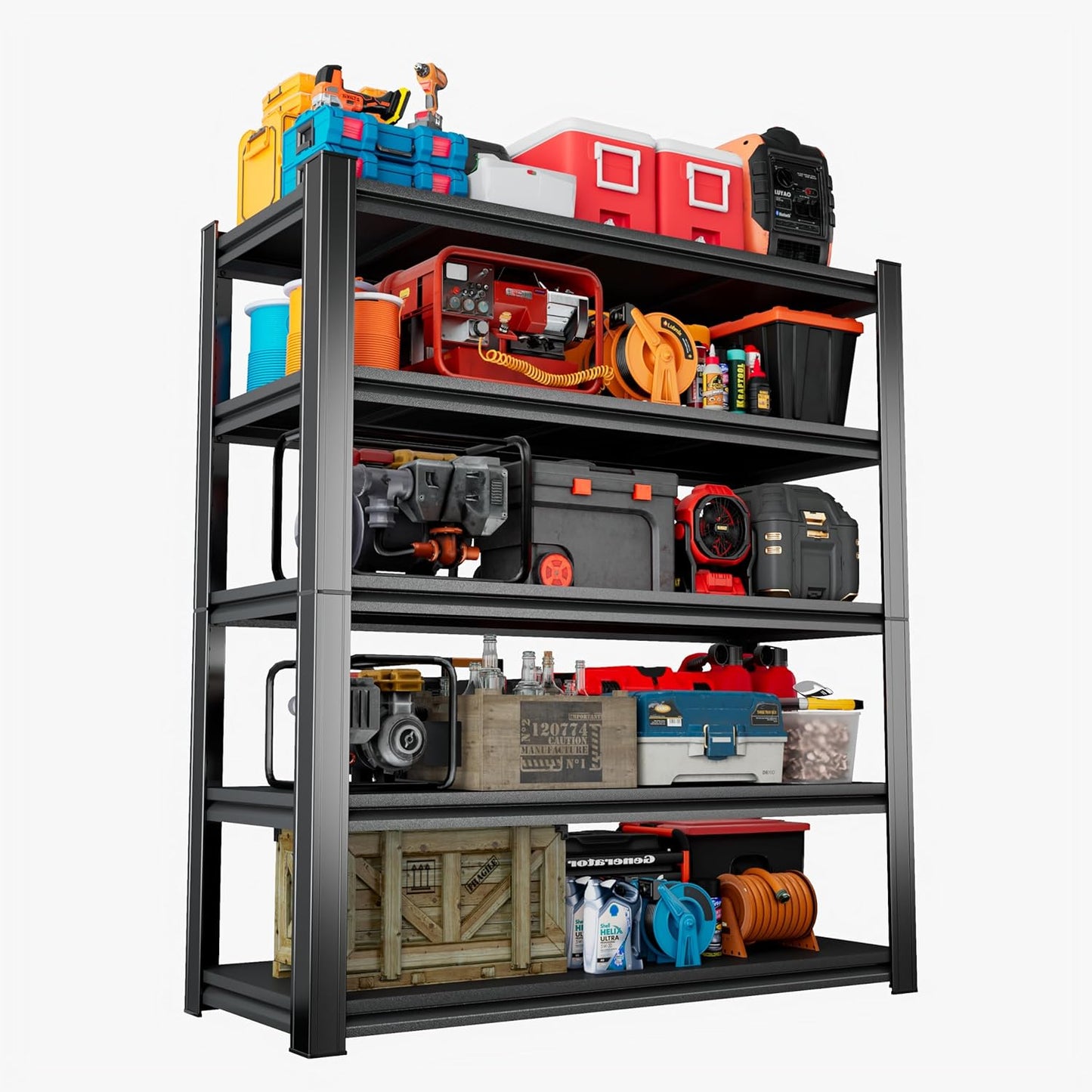 Heavy Duty 5-Tier Shelving Unit 2500LBS Capacity - Adjustable Steel Garage Shelves for Warehouse, Basement Storage(63''H x 39.4''W x 17.7''D)