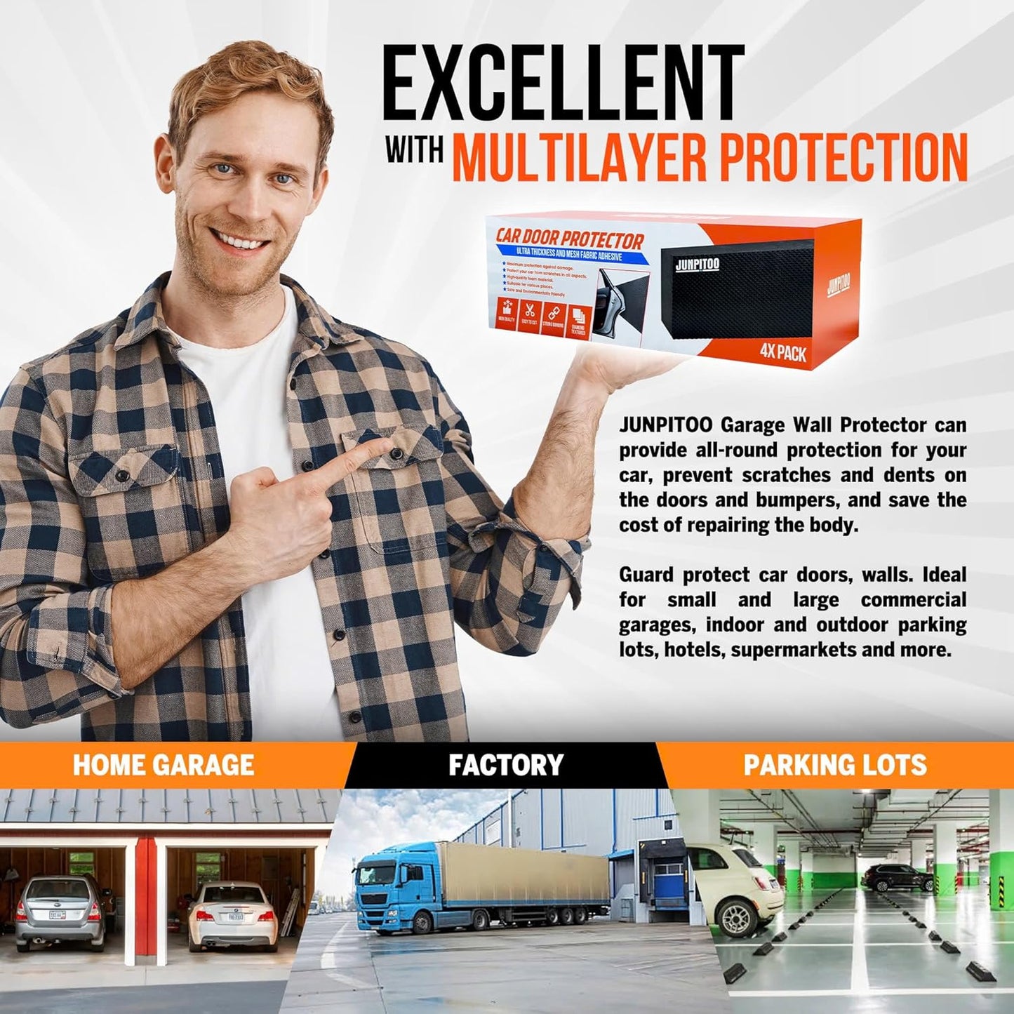 Garage Wall Protectors (4 Pack) - 1.2 Inches Thick Foam Bumper Guards for Car Door Protection, Scratch Resistant, Waterproof & Easy to Install, Heavy-Duty Garage Parking Safety Shields for Walls