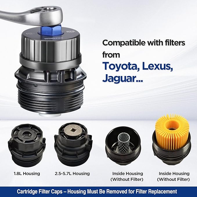 WORKPRO Oil Filter Wrench for Toyota Lexus..., 64mm 14 Flute Precision CNC Machined Aluminum Oil Filter Removal Tool for Toyota Camry, Tundra, Tacoma, 4Runner, RAV4 and More